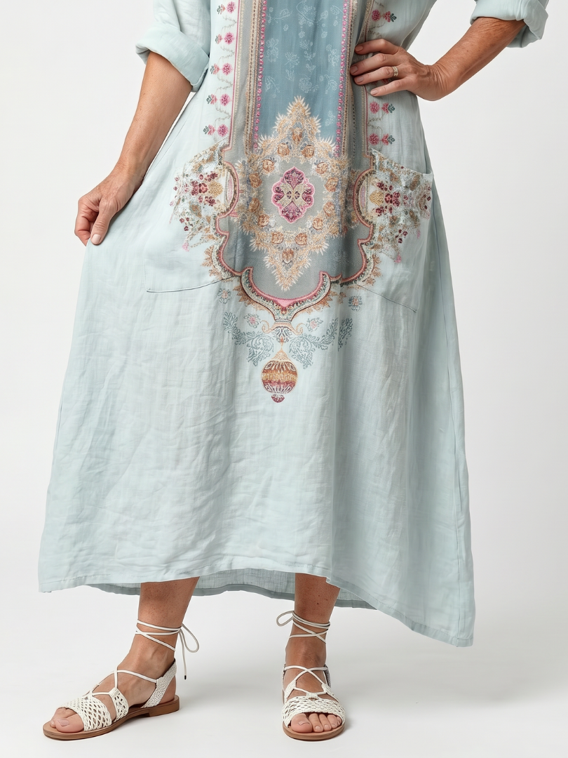 Laura | Vestito midi oversize bordado con bolsillo