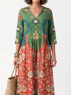 Fernanda | Vestido midi con impresion mixta y cuello en V