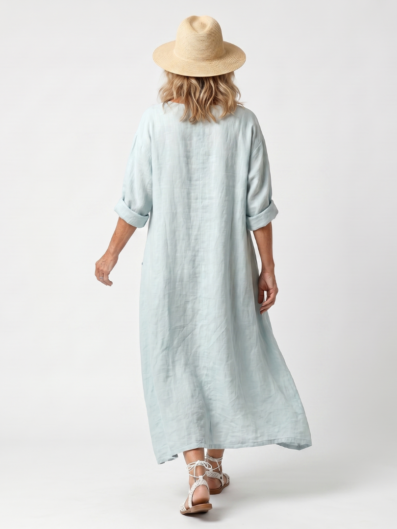 Laura | Vestito midi oversize bordado con bolsillo
