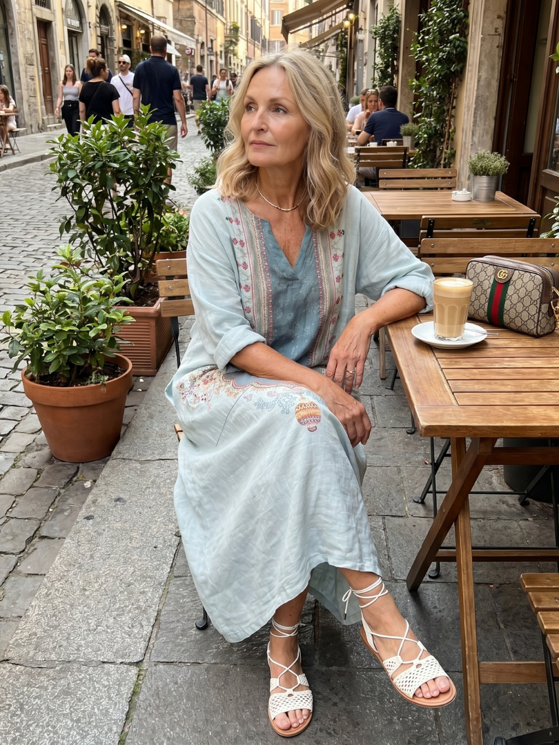 Laura | Vestito midi oversize bordado con bolsillo
