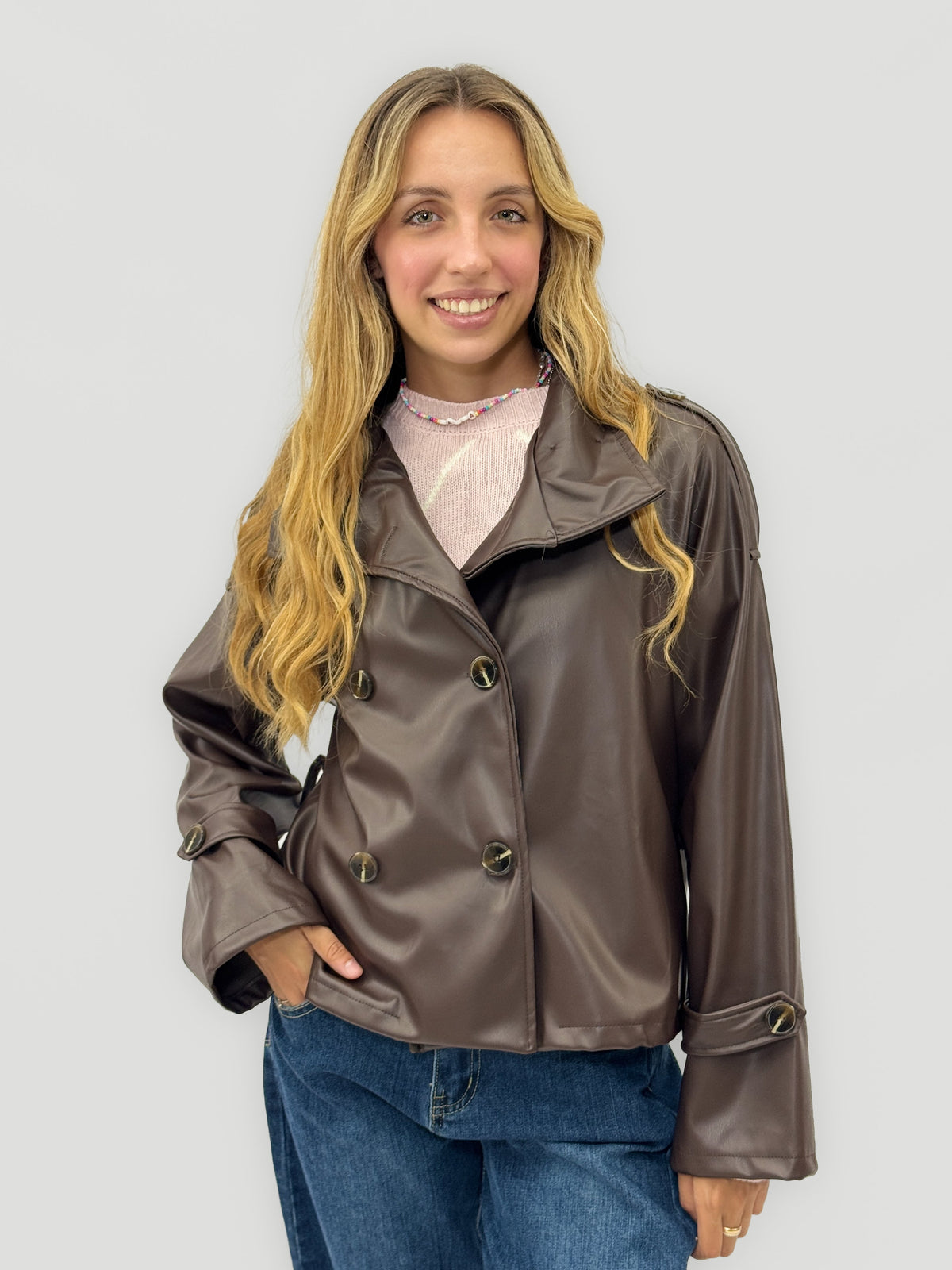 Giana / Chaqueta efecto cuero con cinturon