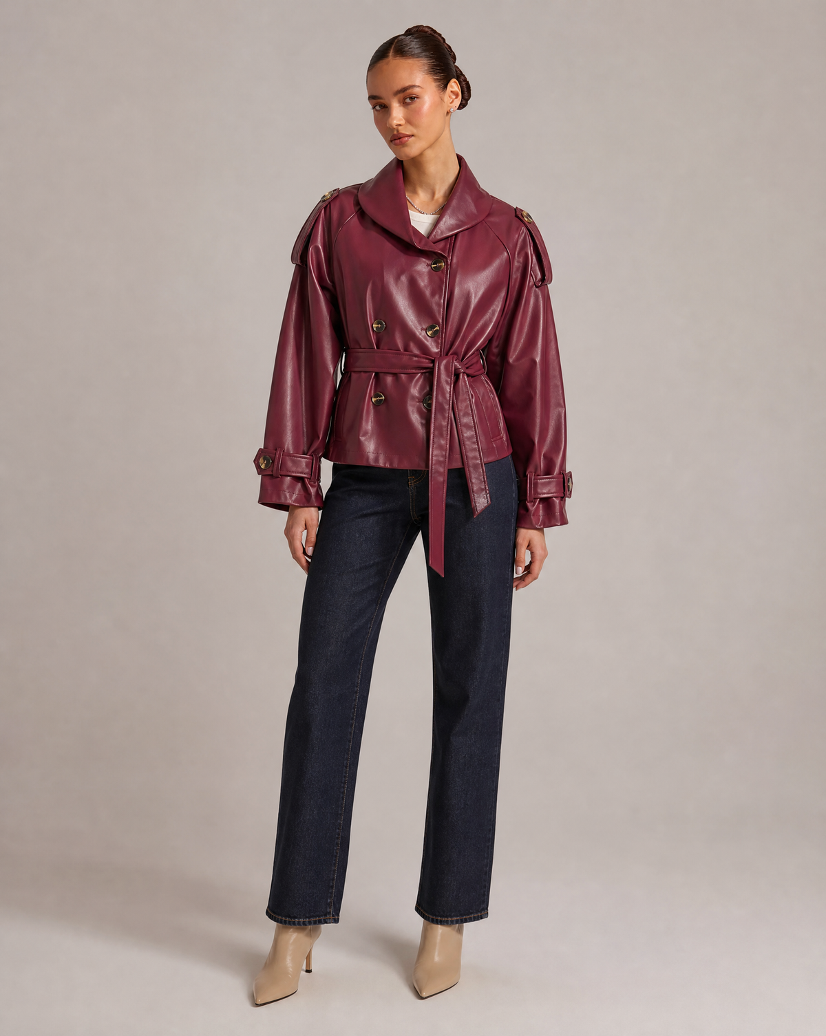 Giana / Chaqueta efecto cuero con cinturon