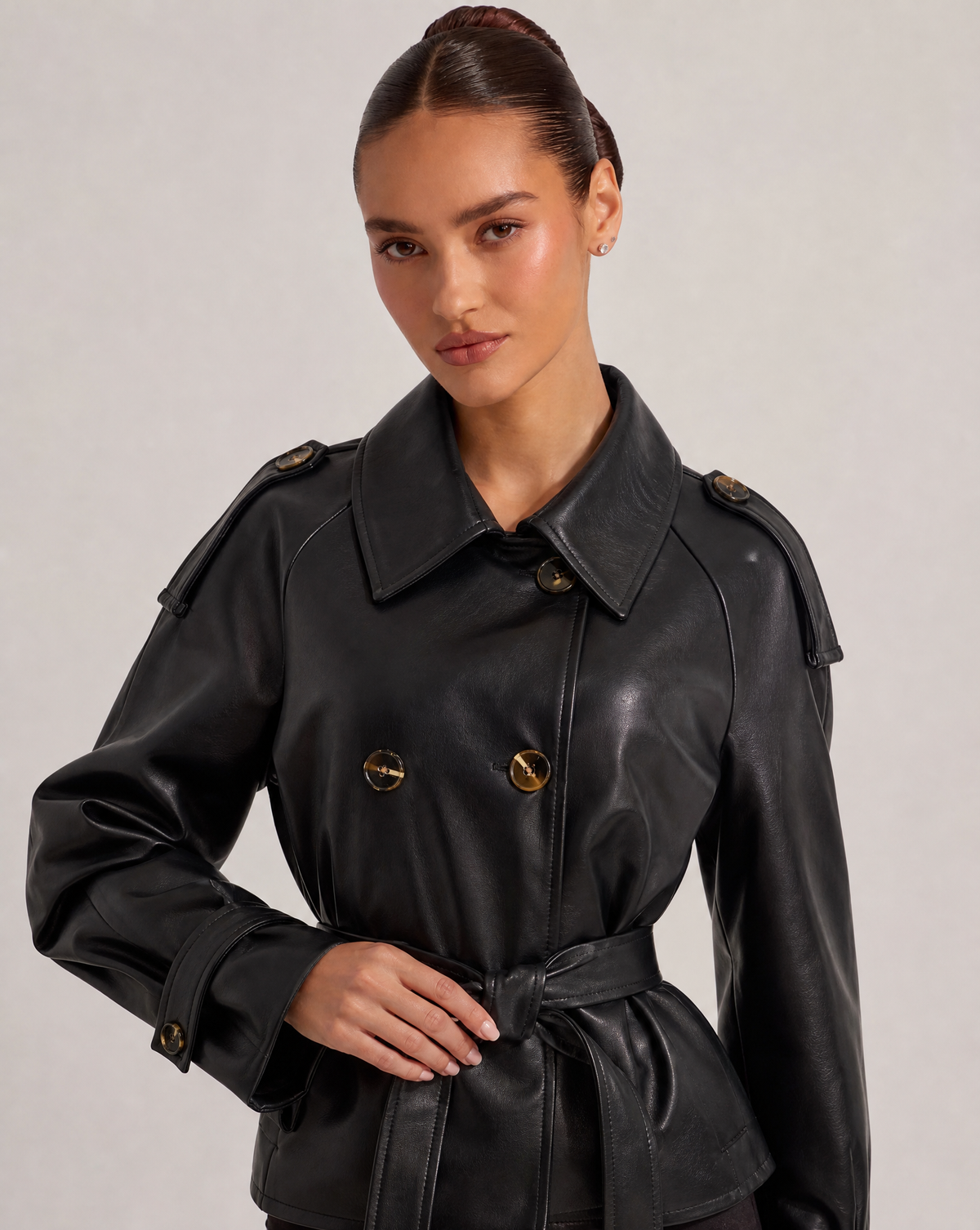 Giana / Chaqueta efecto cuero con cinturon