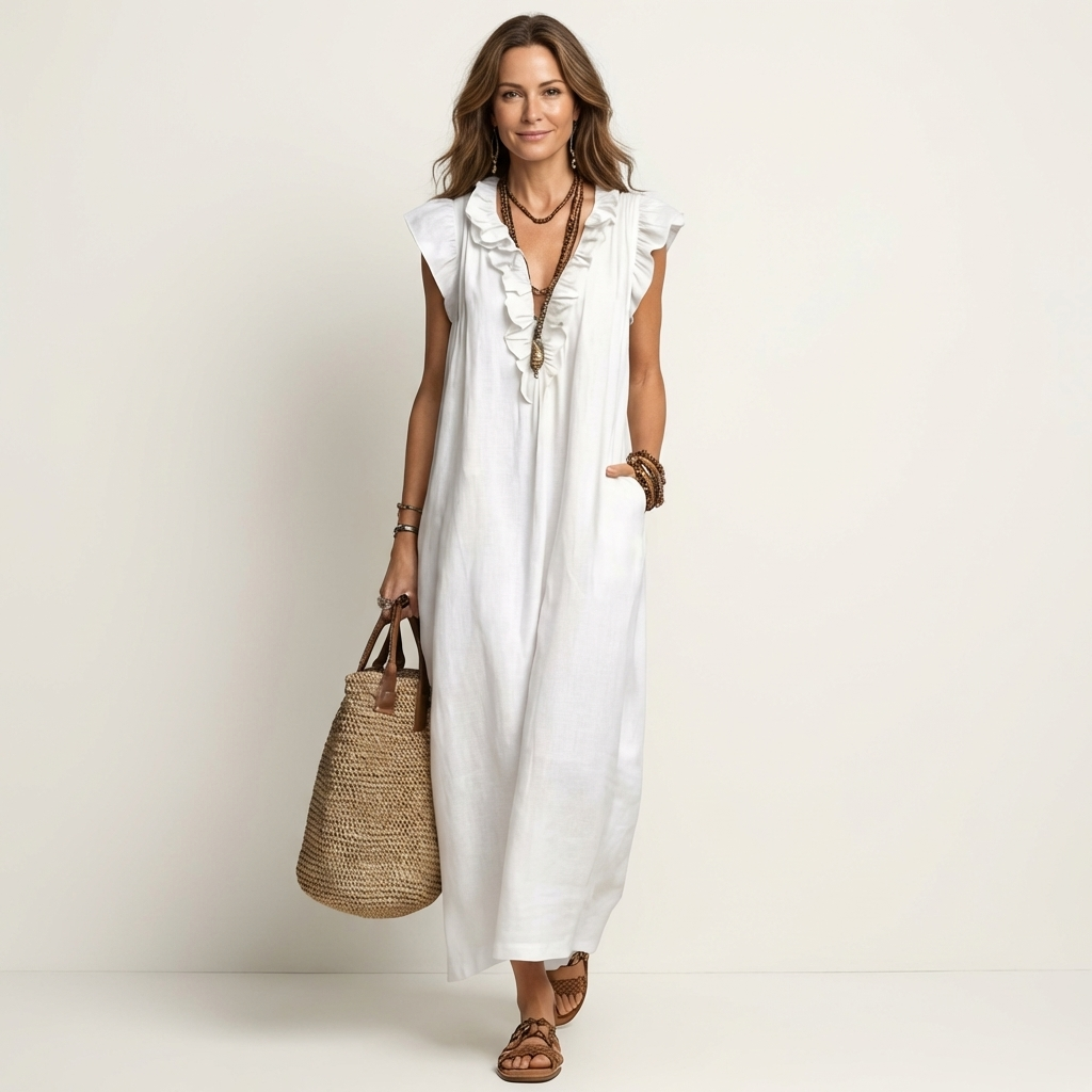 Mafalda | Vestido maxi con volante y escote en V