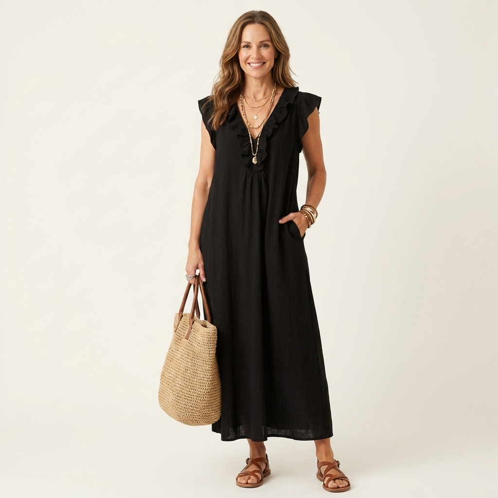 Mafalda | Vestido maxi con volante y escote en V