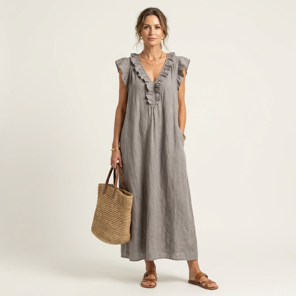 Mafalda | Vestido maxi con volante y escote en V