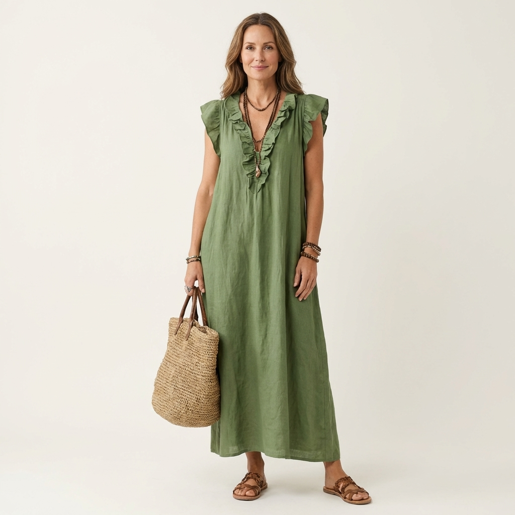 Mafalda | Vestido maxi con volante y escote en V