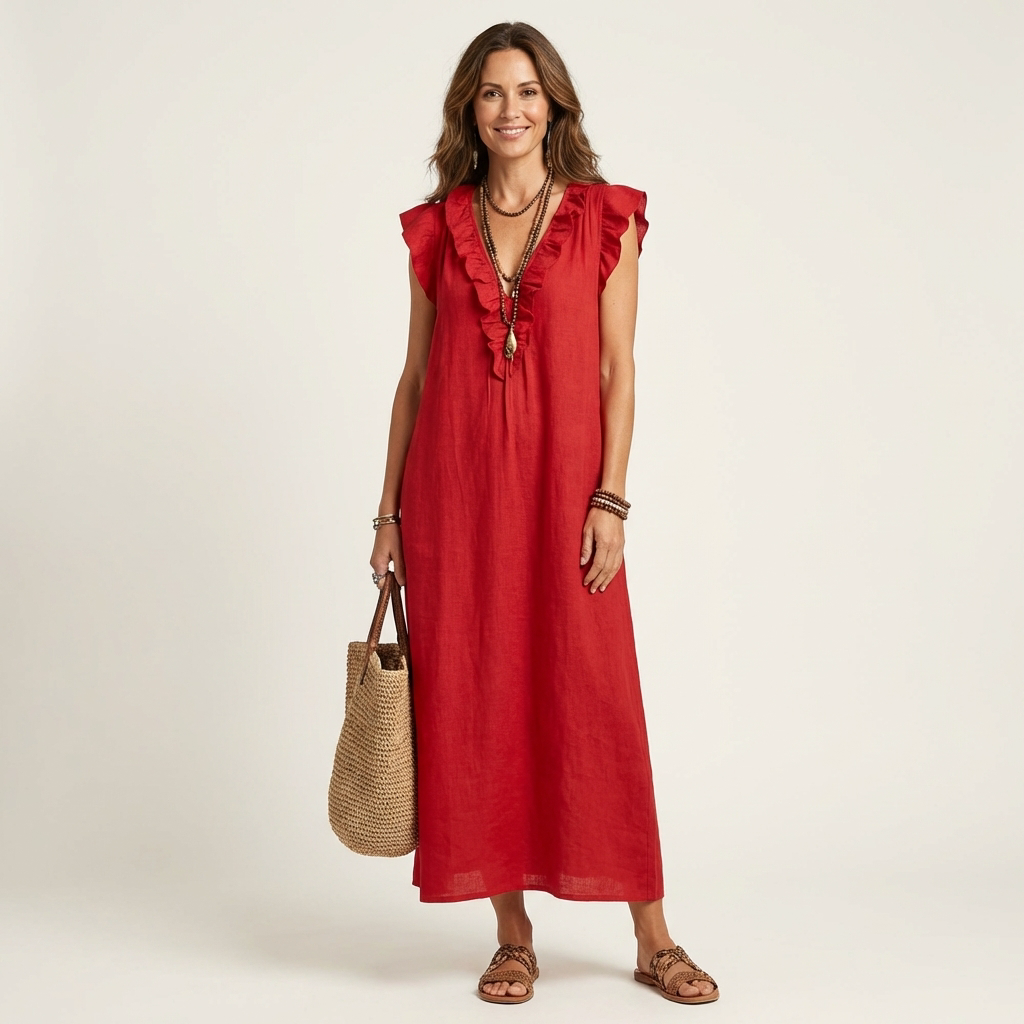 Mafalda | Vestido maxi con volante y escote en V
