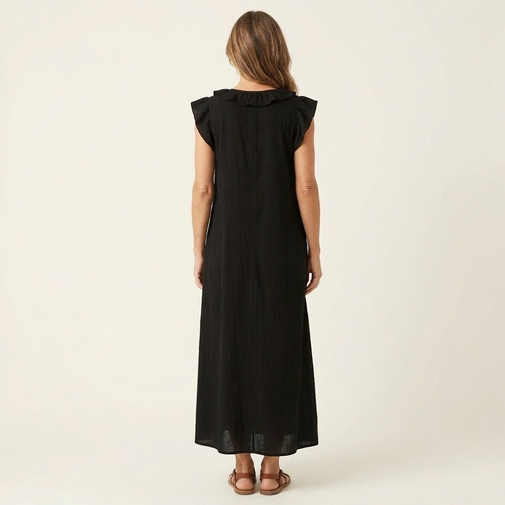 Mafalda | Vestido maxi con volante y escote en V
