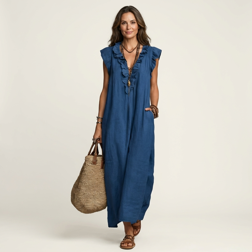 Mafalda | Vestido maxi con volante y escote en V