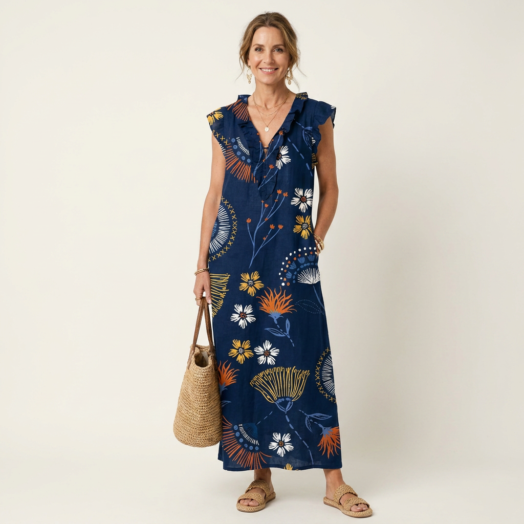 Susanna | Vestido maxi con volantes y escote en V