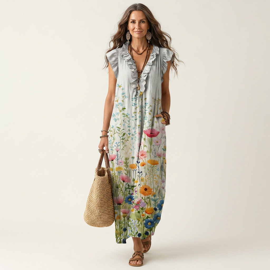 Speranza | Vestido maxi con volante y escote en V