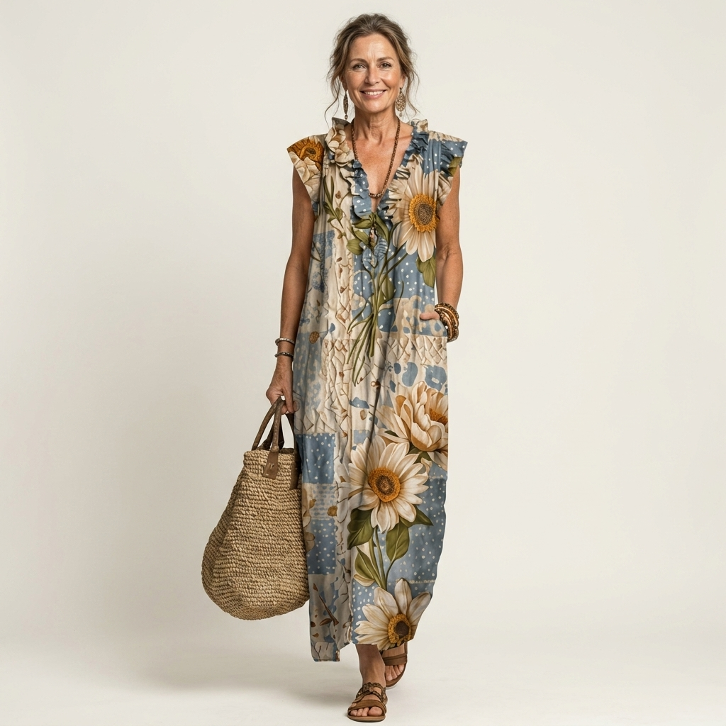 Lidia | Vestido maxi con volante y escote en V