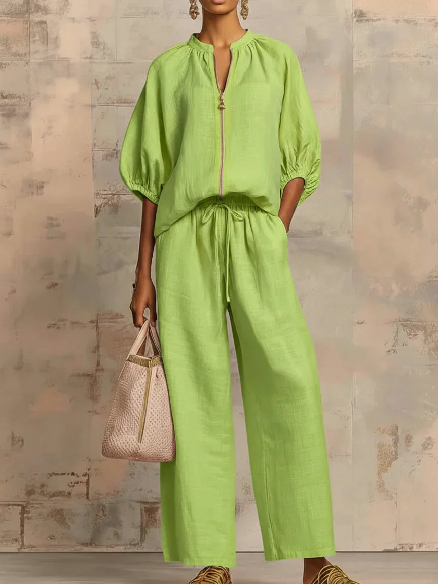 Alba | Conjunto de dos piezas: camisa de estilo desenfadado y pantalones de pierna ancha
