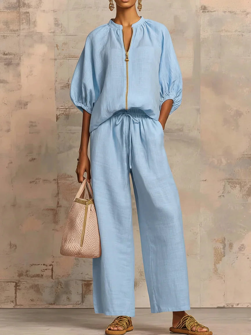 Alba | Conjunto de dos piezas: camisa de estilo desenfadado y pantalones de pierna ancha